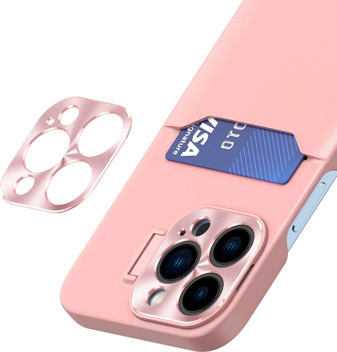 Mbështjellës Hurtel Leather Stand Case për iPhone 14, me xhep për kartela dhe mbajtëse, Rozë