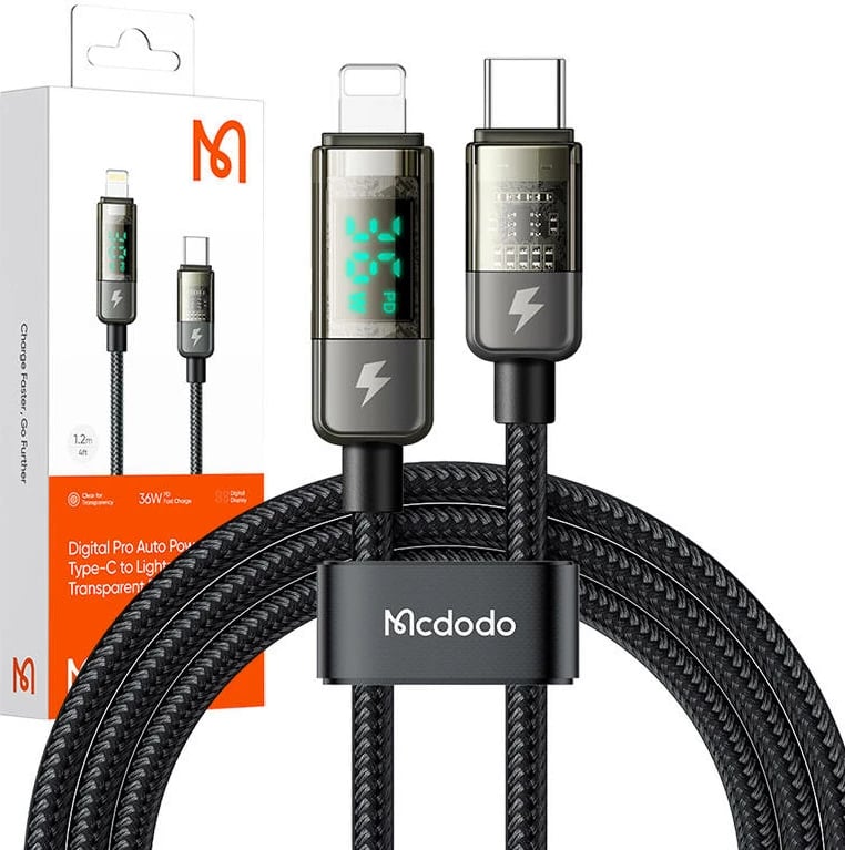 Kabllo karikimi Mcdodo CA-3600 USB-C në Lightning, 36W, 1.2m, e zezë