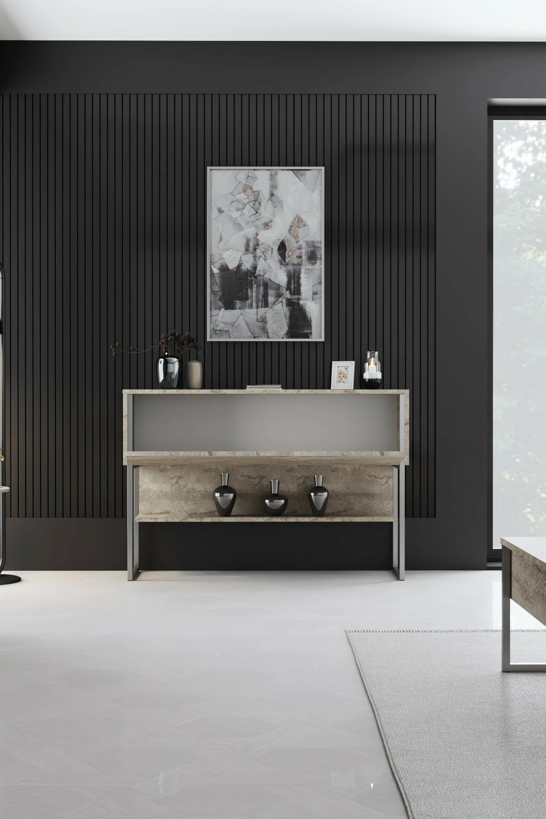 Komodë Hanah Home, Luxe, travertin dhe argjend