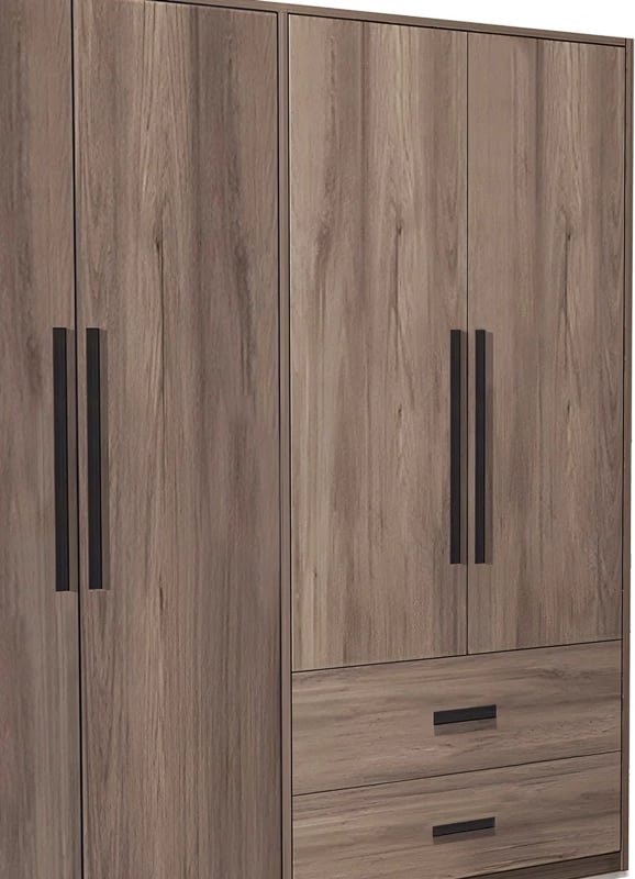 Dollap me 4 dyer Edritte me sirtarë, ngjyrë arre e çelët, 160x52x195cm