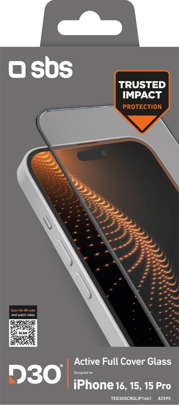 Xham mbrojtës SBS Tempered Glass D3O me kornizë për iPhone 16 / iPhone 15