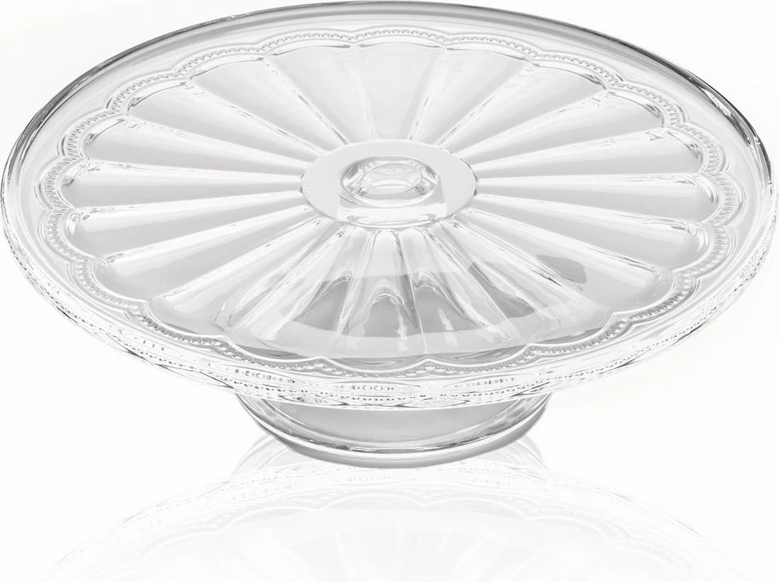 Pjatë për servirje torte prej qelqi, Hermia, CAM0494, transparente, 31x31x11cm Pjatë për servirje torte prej qelqi, Hermia, CAM0494, transparente, 31x31x11cm