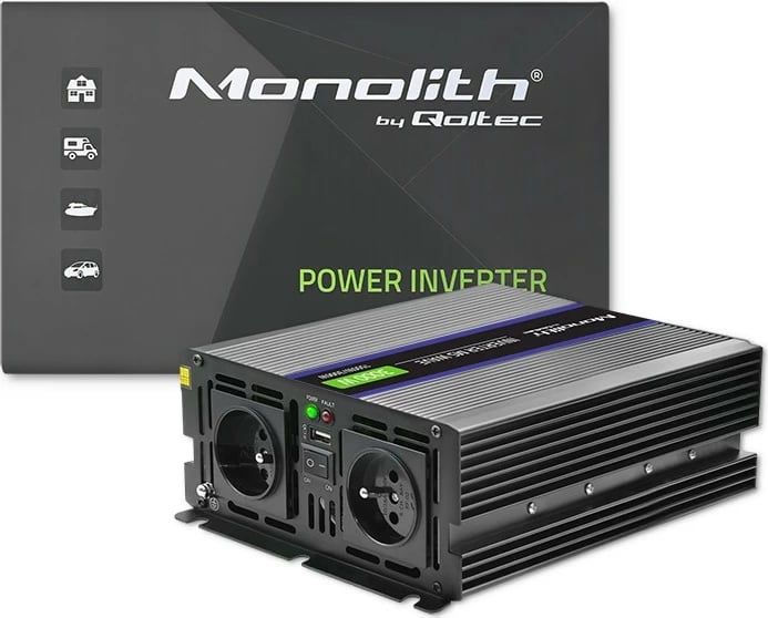 Konvertues voltazhi Qoltec Monolith 3000 MS Wave, 12V në 230V, 1500/3000W, USB, Zi