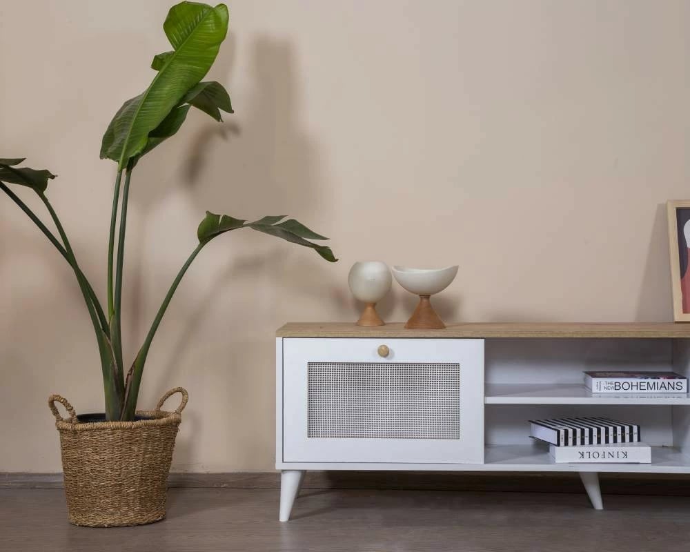 Komodë TV Skye Decor, Calvin, e bardhë dhe lis