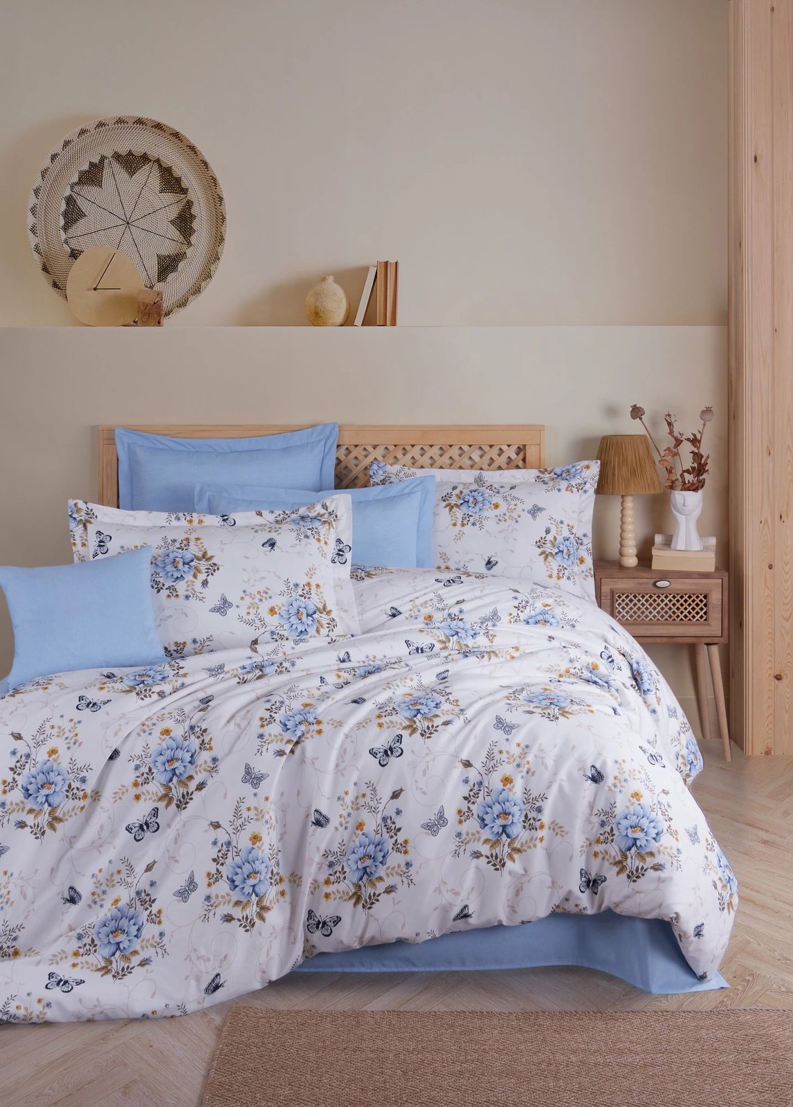 Set mbulesash për jorgan Super King Ranforce, L'essentiel, Aylin, blu, bardhë, kafe