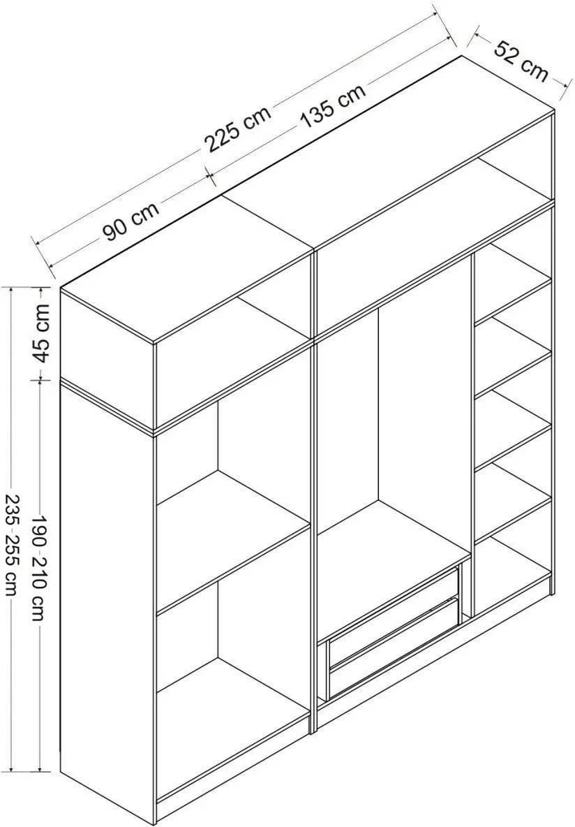 Dollap i bardhë për dhomë gjumi, Skye Decor, Kale - 5228, 225x255x52cm