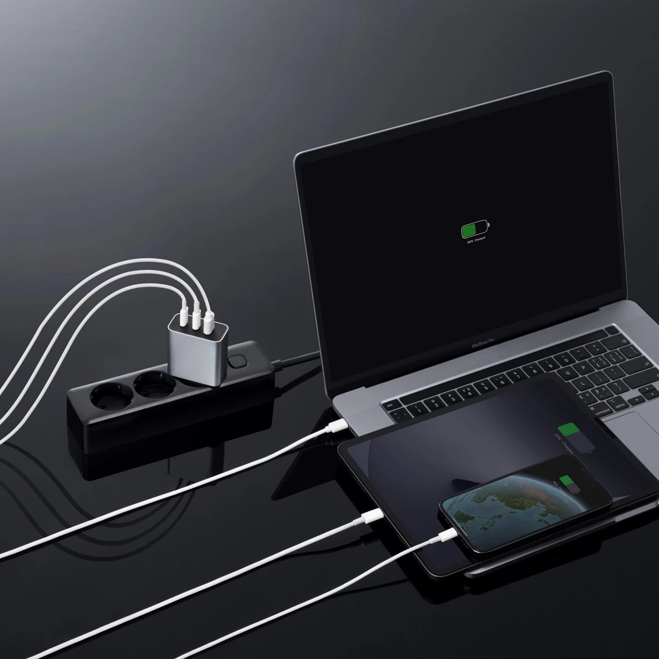 Karikues muri GaN, Cuktech, A15C-EU, 65W 2xUSB-C + 1xUSB-A, prizë EU, pa kabllo, gri