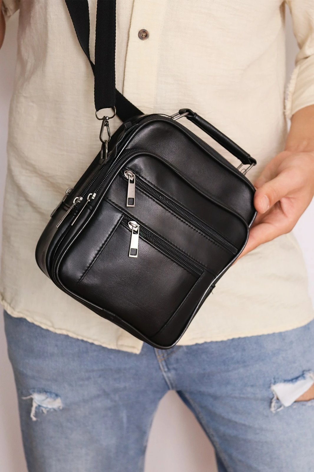 Çantë krahu prej lëkure, ngjyrë e zezë, Zoozie Bags, HDKELVEOM0002