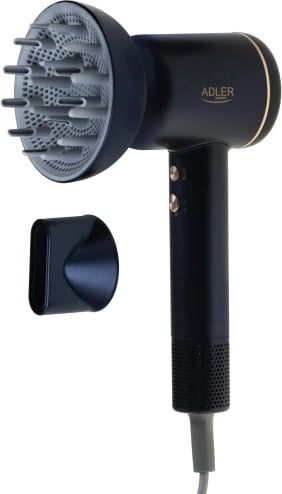 Tharëse flokësh, Adler AD 2270 Superspeed, motor brushless 110000 rpm, 1600W, 3 shpejtësi/3 temperatura, jonizim, ekran LED, me difuzer dhe koncentrator, blu e errët