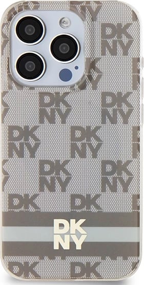 Mbështjellës DKNY IML Checkered Mono Pattern & Printed Stripes MagSafe për iPhone 14 Pro Max, bezhë