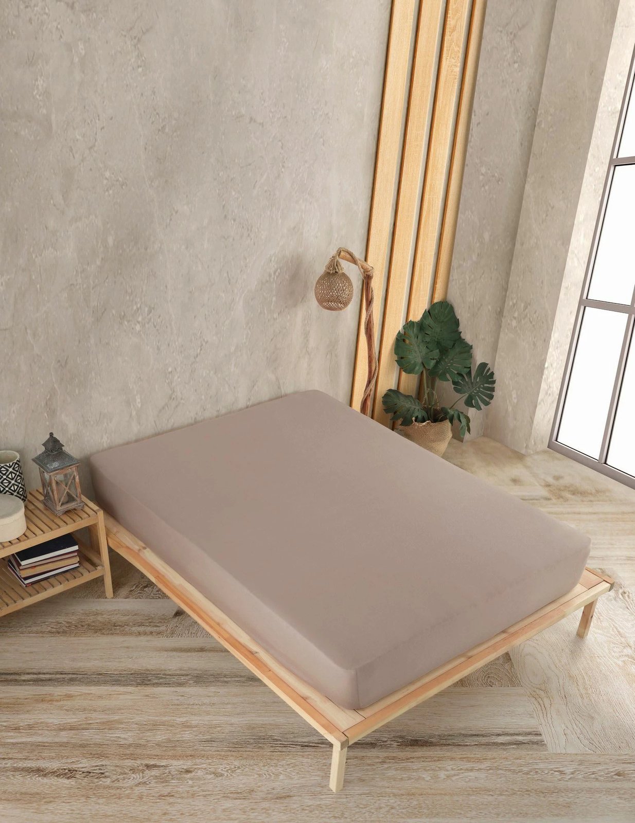 Çarçaf i shtrënguar jersey për krevat dopio i vogël, ngjyrë kapuçino, L'Essentiel Linge de Maison