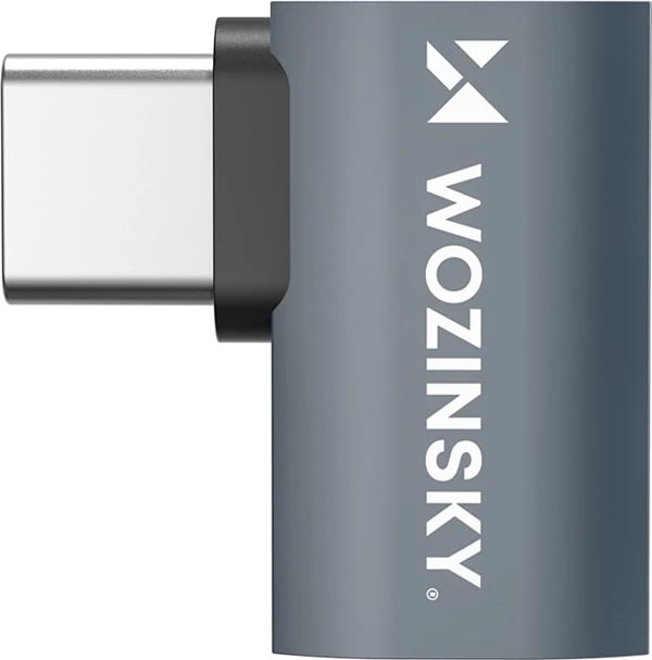 Adapter USB-C mashkull në USB-C femër këndor anësor, Wozinsky WPKB-01, 40Gb/s, 240W PD3.1, 8K 60Hz, OTG, gri