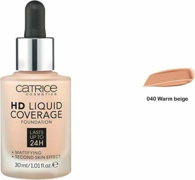 Krem pudër Catrice HD Liquid Coverage, 040 Warm Beige, 30 ml