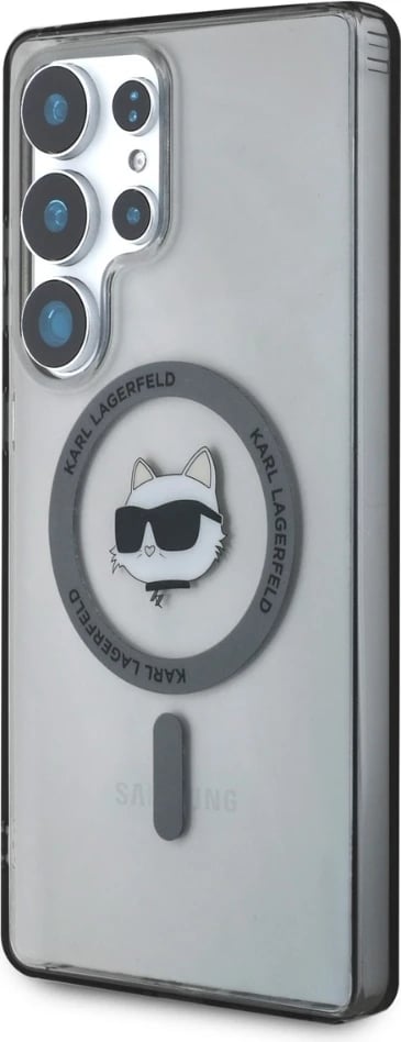 Mbështjellës Karl Lagerfeld Button Choupette Head Printed Logo MagSafe për Samsung Galaxy S25 Ultra, i zi