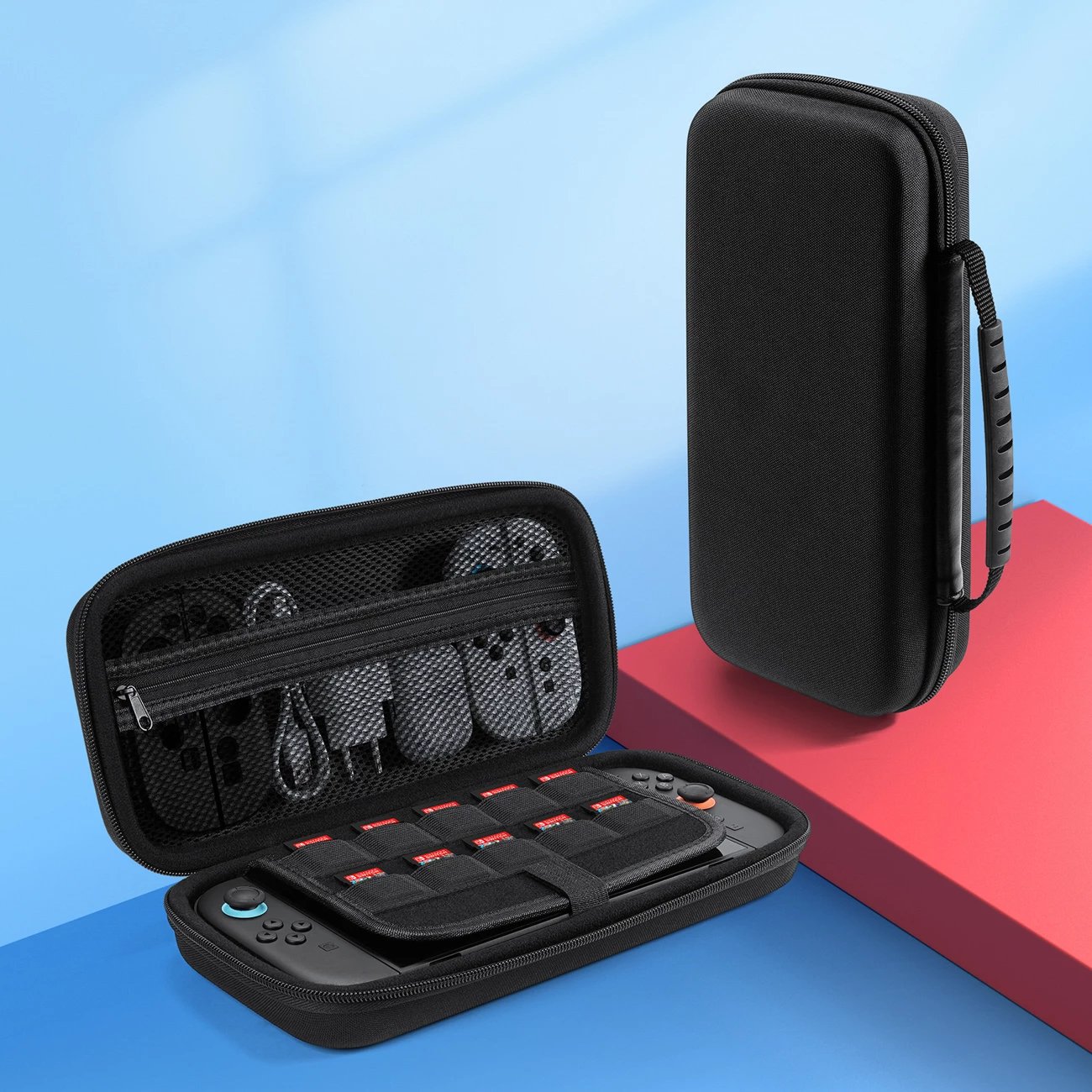 Mbështjellës Dux Ducis për Nintendo Switch 2, me dorezë dhe ndarje për lojëra, zi