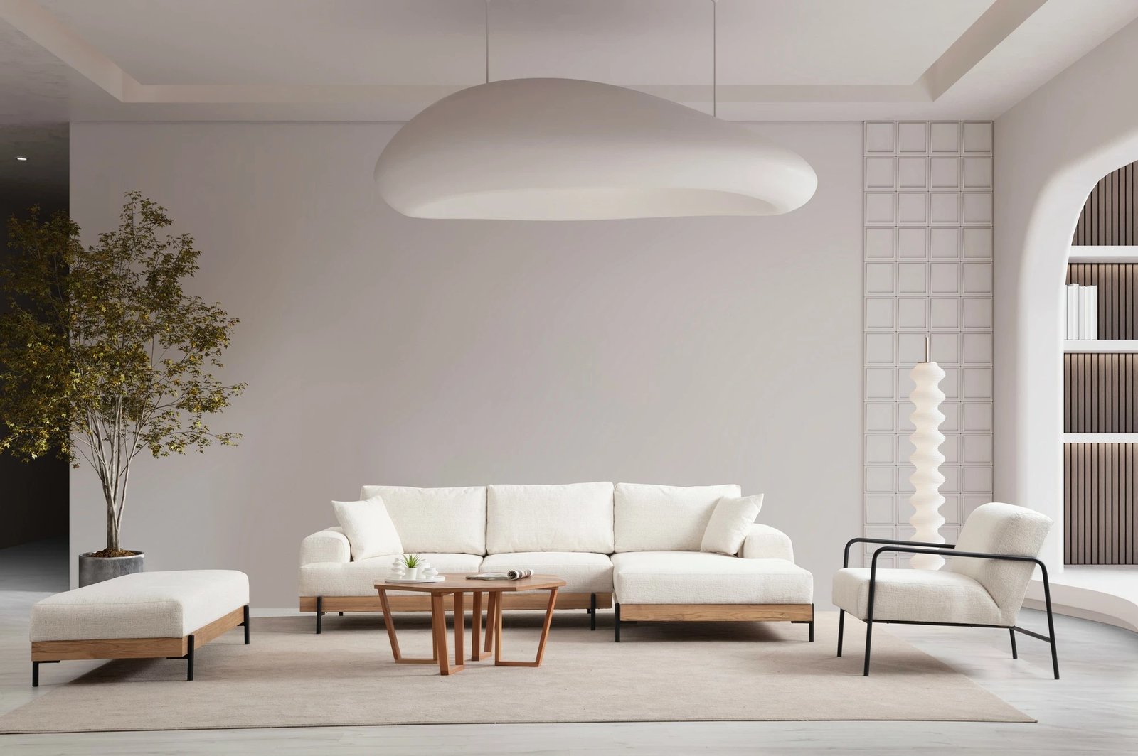 Këndare Atelier del Sofa, Eti Oak, e bardhë, kënd i djathtë