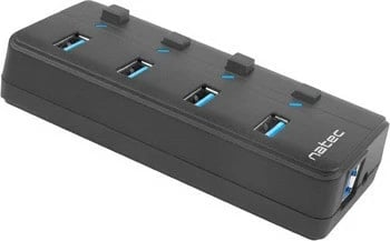 Hub USB Natec Mantis 2, 4 porta, USB 3.0, me switch dhe furnizim rryme, i zi