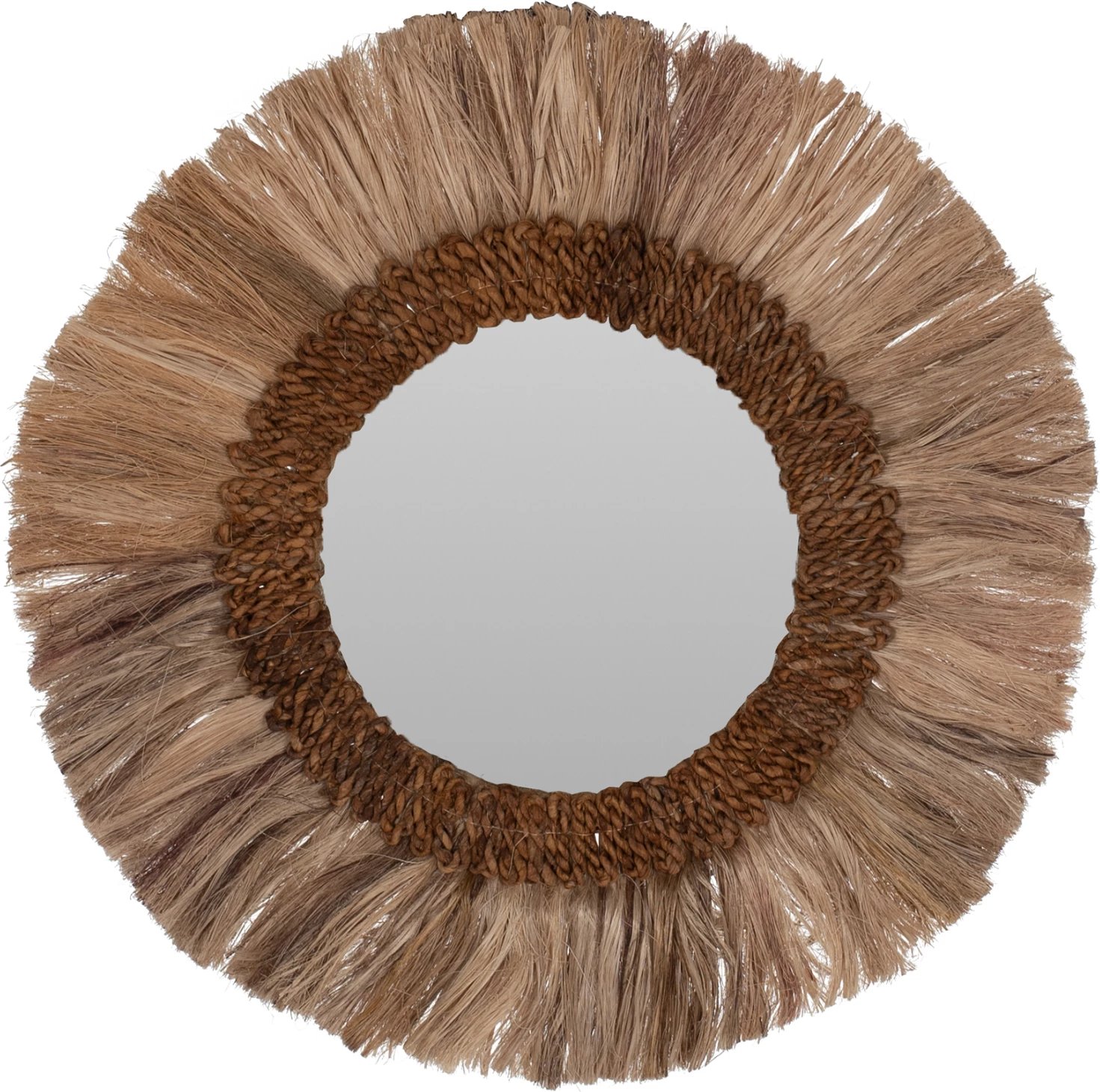 Pasqyrë rrethore me kornizë prej fibrash abaka, ngjyrë natyrale, 60x4,5x60 cm, FH7731