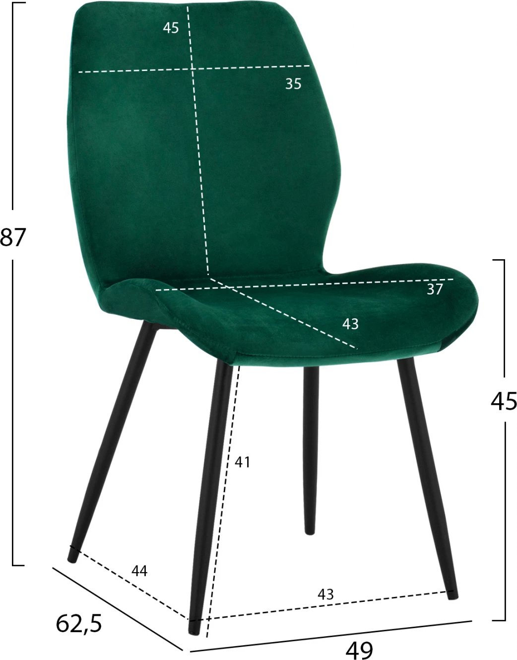 Karrige ngrënieje Klay, ngjyrë selvi & kornizë metalike e zezë, FH8730.03, 49x62,5x87 cm, set prej 2 copë