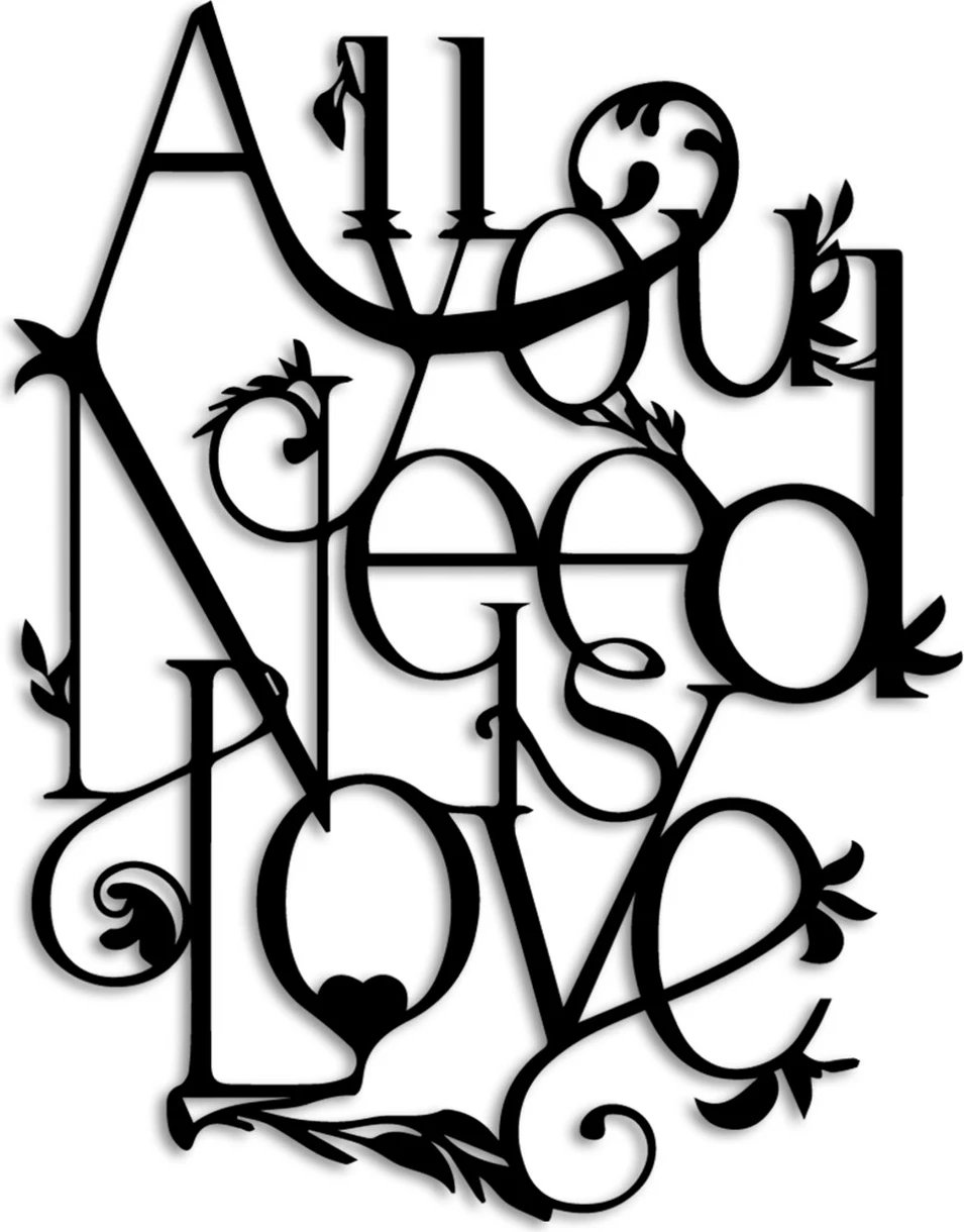 Aksesor dekorativ metalik për mur, All You Need is Love, ngjyrë e zezë, 44x57cm
