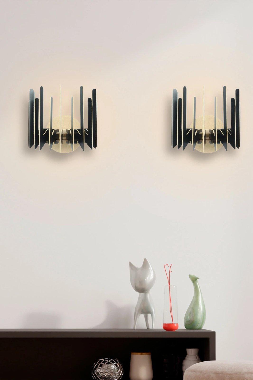 Set llamba muri Opviq, model ZigZag, e zezë, 2 copë, 20x24x22cm Set llamba muri Opviq, model ZigZag, e zezë, 2 copë, 20x24x22cm