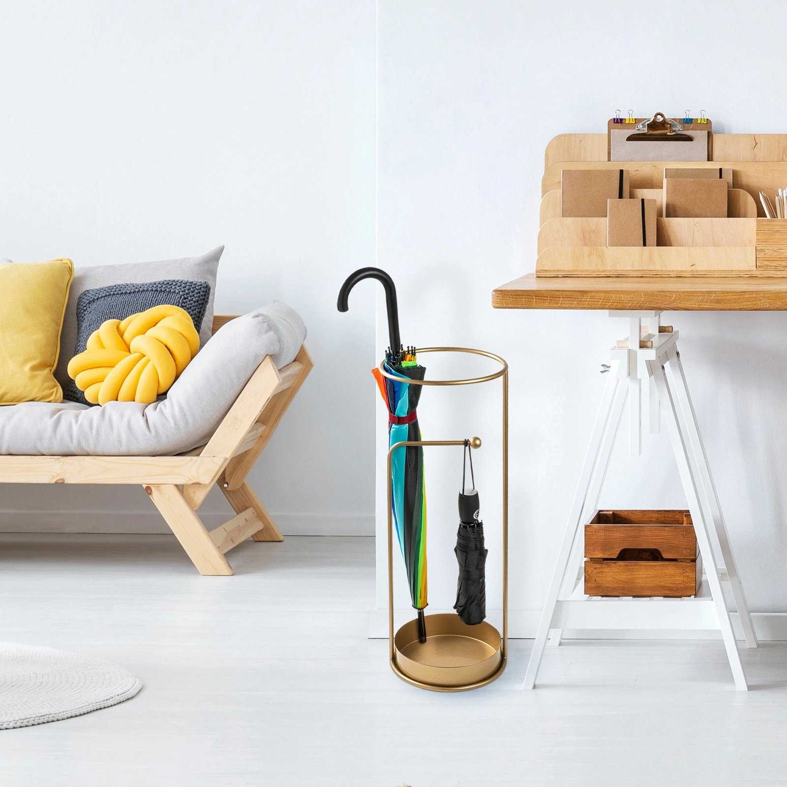 Stendë për ombrella, dizajn Aberto, ngjyrë ari, 22x22x60cm