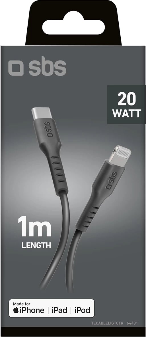 Kabllo SBS TECABLELIGTC1K USB-C në Lightning, 1m, e zezë