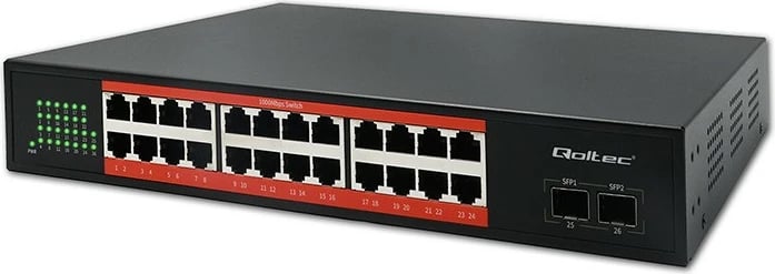 Switch Qoltec 52365, 24x RJ45 Gigabit PoE, 2x SFP, 1000 Mbps, pa menaxhim