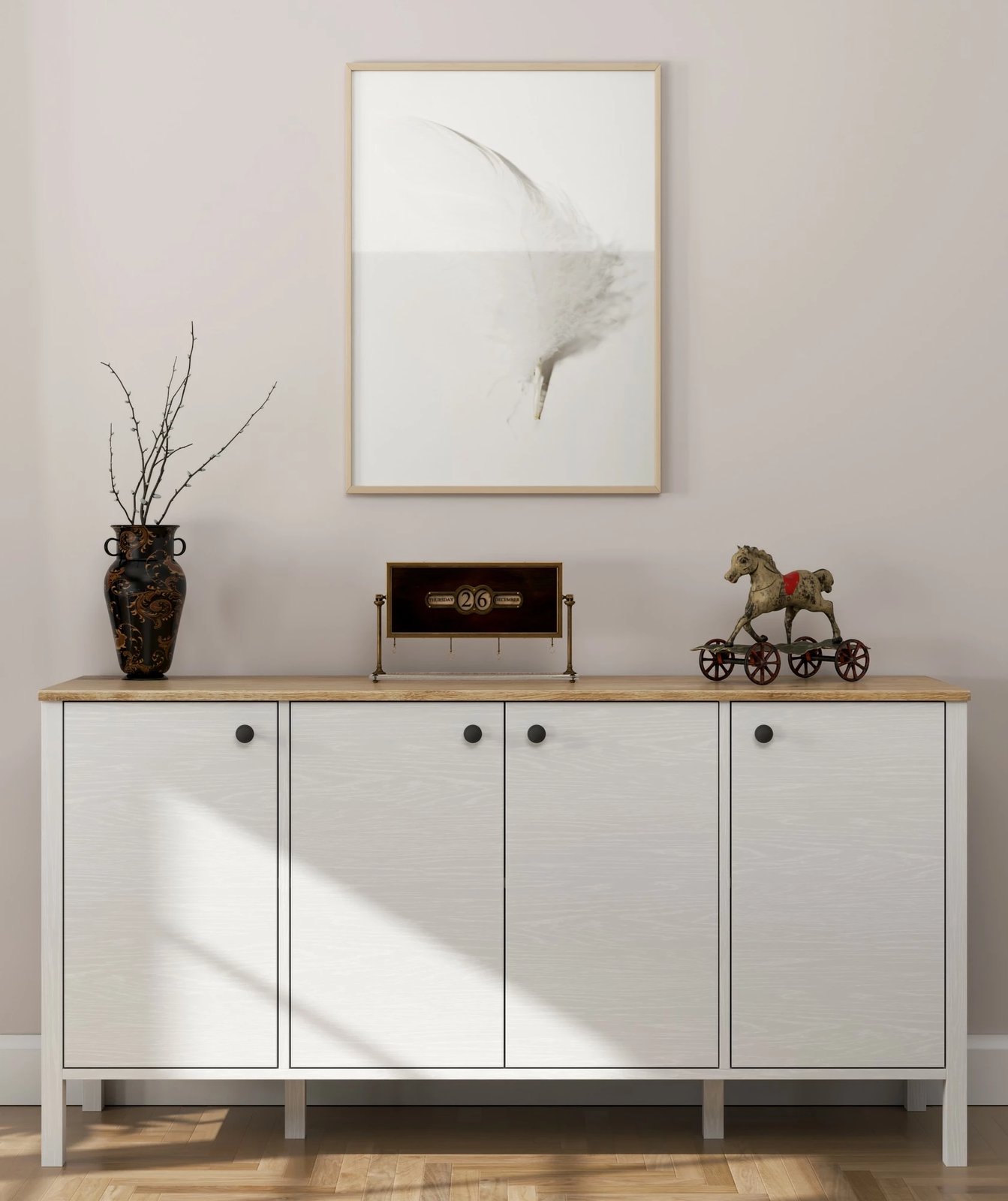 Konsol Hanah Home, FRN-20007, ngjyrë druri dhe e bardhë