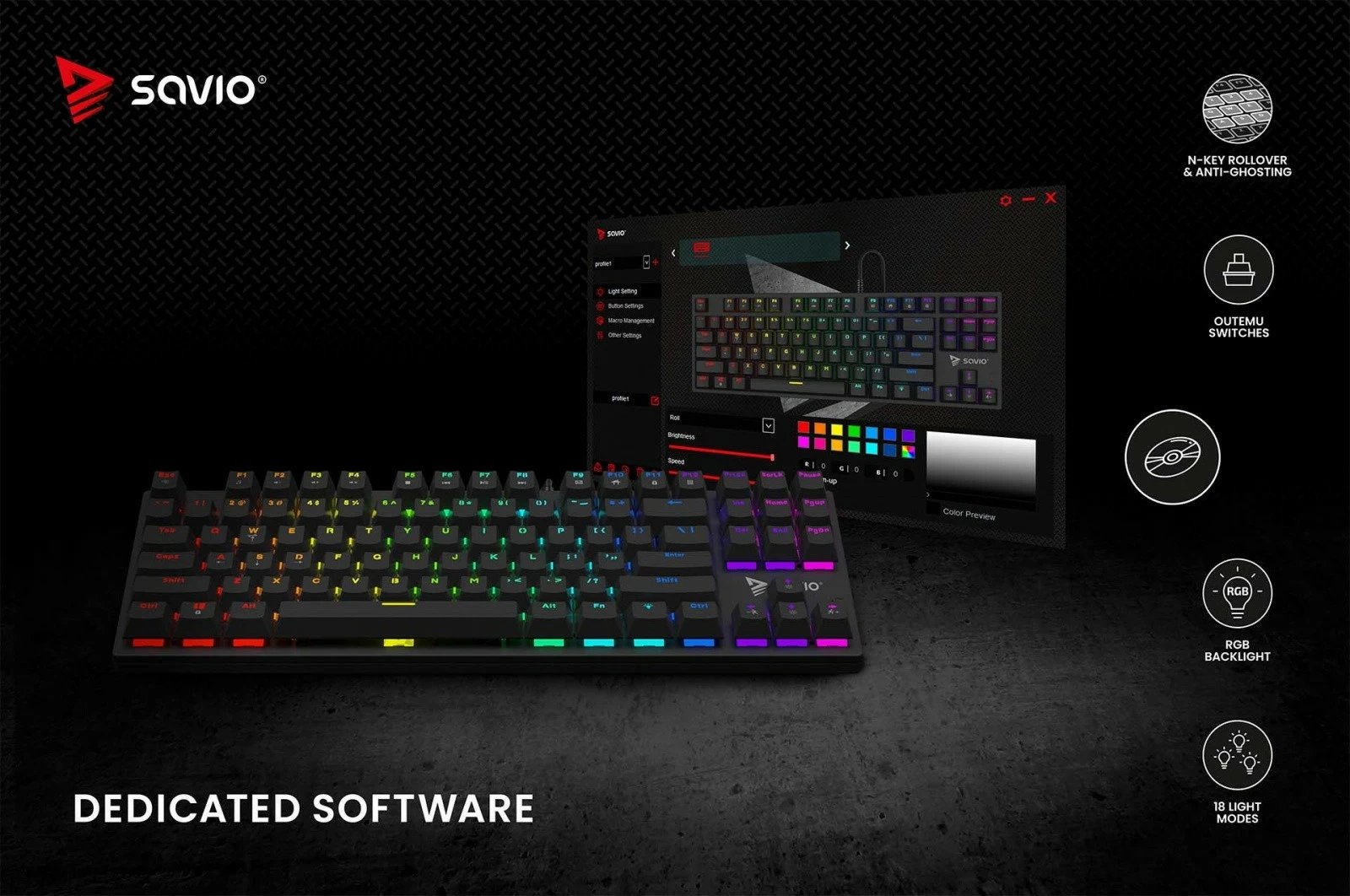 Kasë mekanike Savio Tempest X2 Outemu Brown, RGB, e zezë Kasë mekanike Savio Tempest X2 Outemu Brown, RGB, e zezë