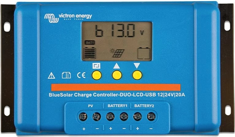 Rregullator karikimi PWM DUO me LCD & USB, 12/24V, 20A, SCC010020060, blu