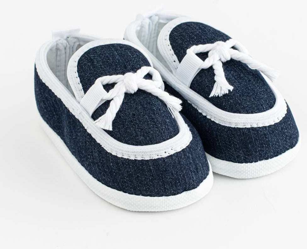 Papuçe bebe stil mokasina, New Baby, 3-6 m, poliester 100%, taban PVC pa BPA, blu e errët
