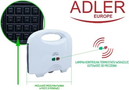 Hekur për waffle Adler AD 311, 700 W, Zi, Bardhë