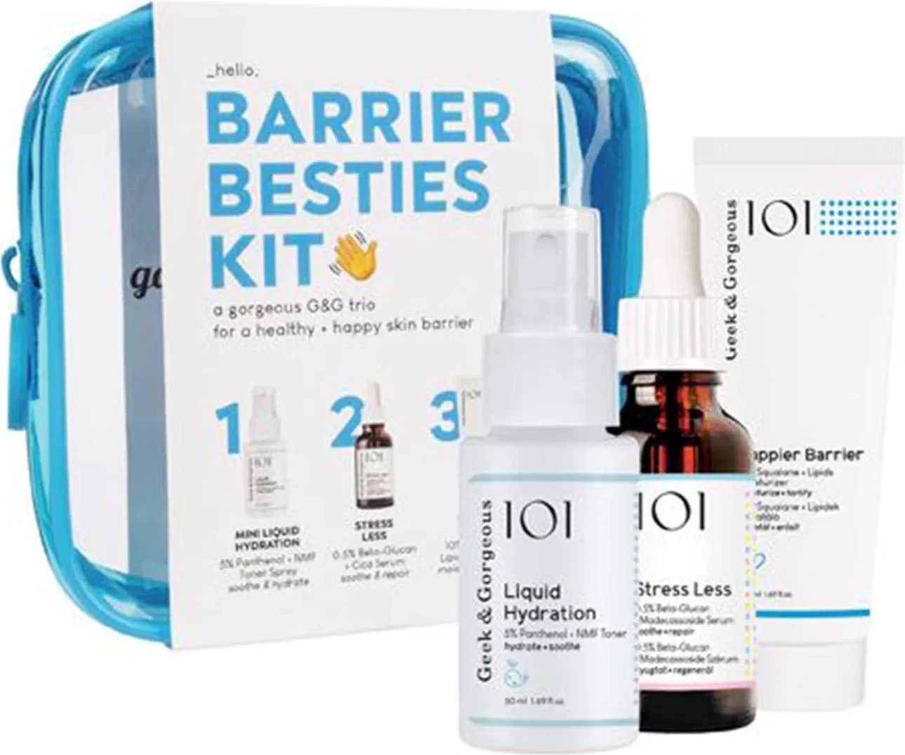 Set për kujdes të fytyrës unisex Geek & Gorgeous Barrier Besties Kit 101, 50ml+30ml+50ml