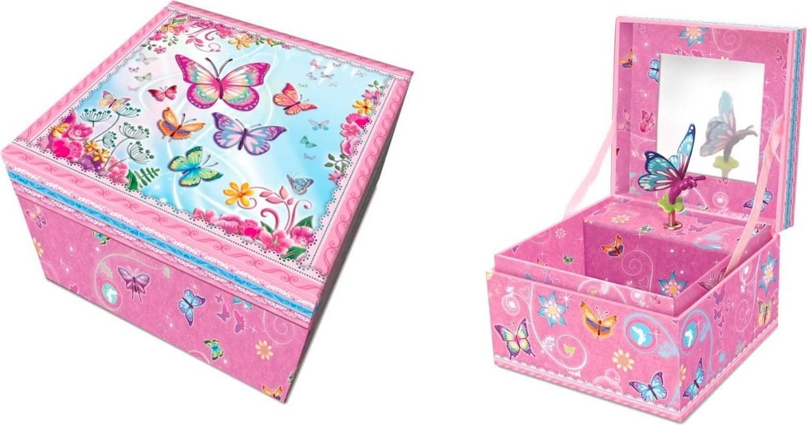 Kuti muzikore Pulio Classic Music Box Butterflies 2, dekorative, rozë