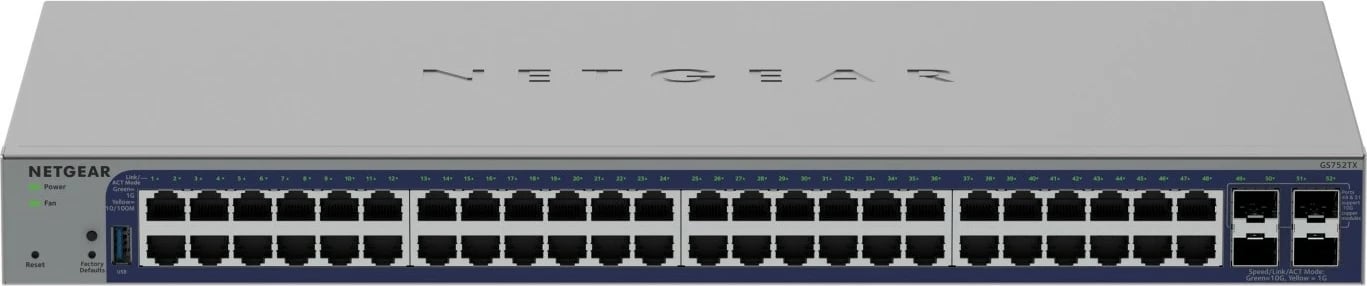 Switch NETGEAR GS752TX-300EUS i menaxhuar, 48 porta Gigabit, 4x 10G SFP+, menaxhim Insight Cloud, rack