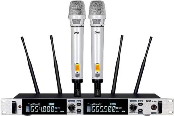 Mikrofon wireless Denon DNA PSV 2 me dy transmetues dore, Argjendtë