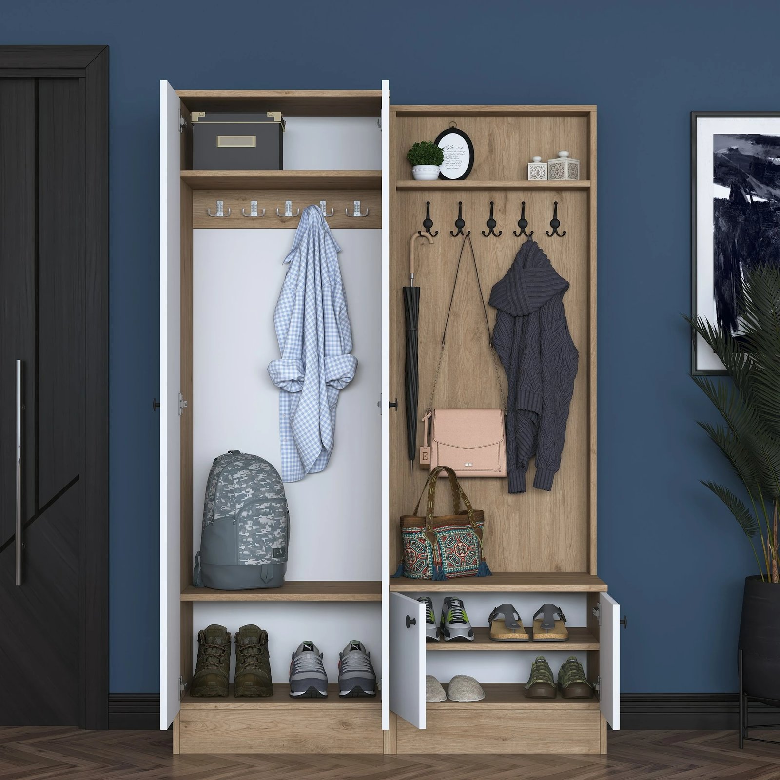 Stendë korridori Hanah Home, P6 - M5 - 2423, ngjyrë e bardhë dhe arre