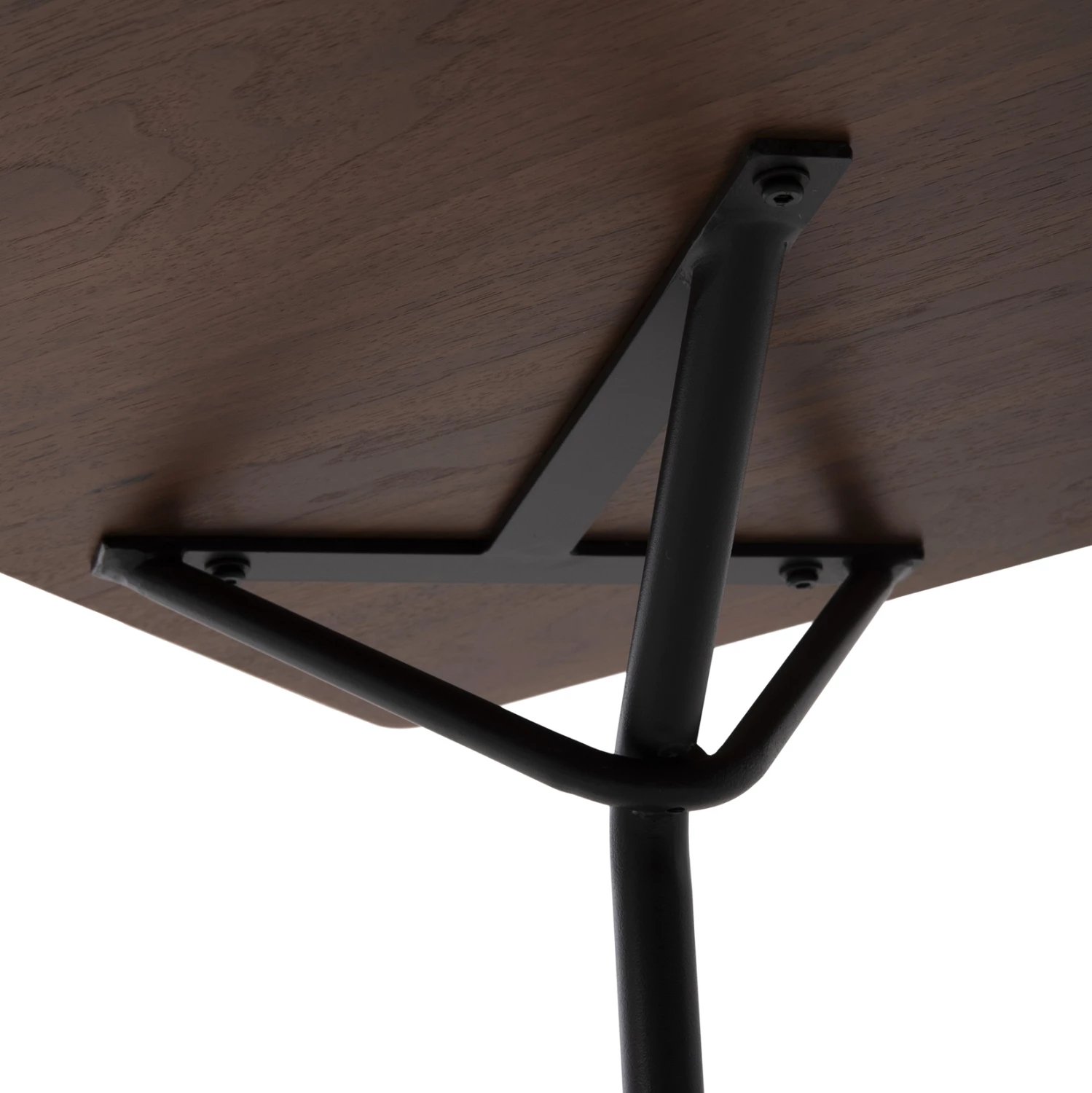 Tavolinë katrore për ngrënie TRENK, MDF me furnir lisi në ngjyrë arre, këmbë metalike të zeza, 120x120x75H cm