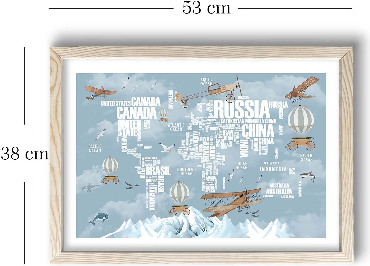 Pikturë dekorative me kornizë MDF, Wallity, 3853KCT-008, blu dhe bardhë, 38x53cm