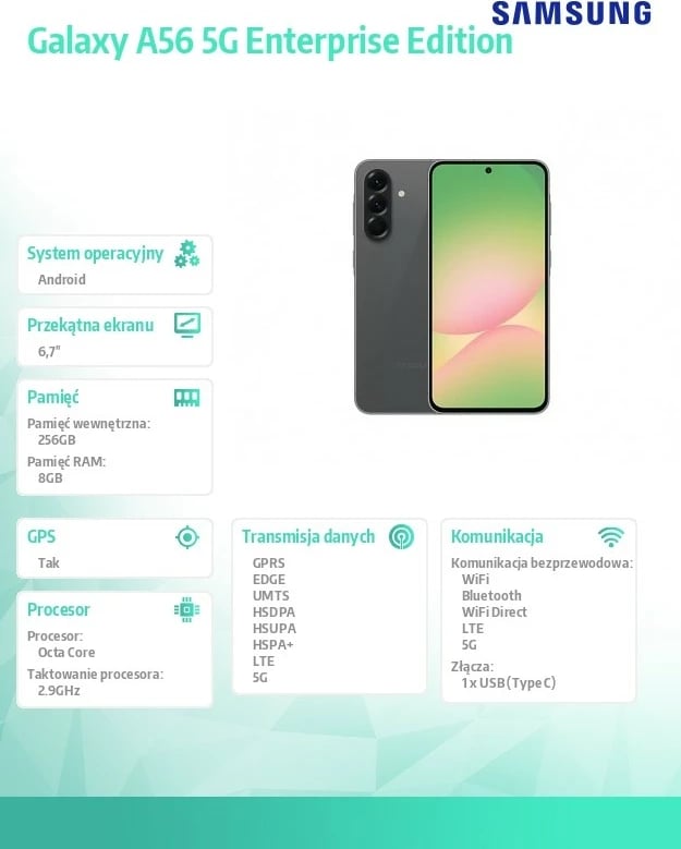Celular Samsung Galaxy A56 5G Enterprise Edition, 8/256GB, Grafit