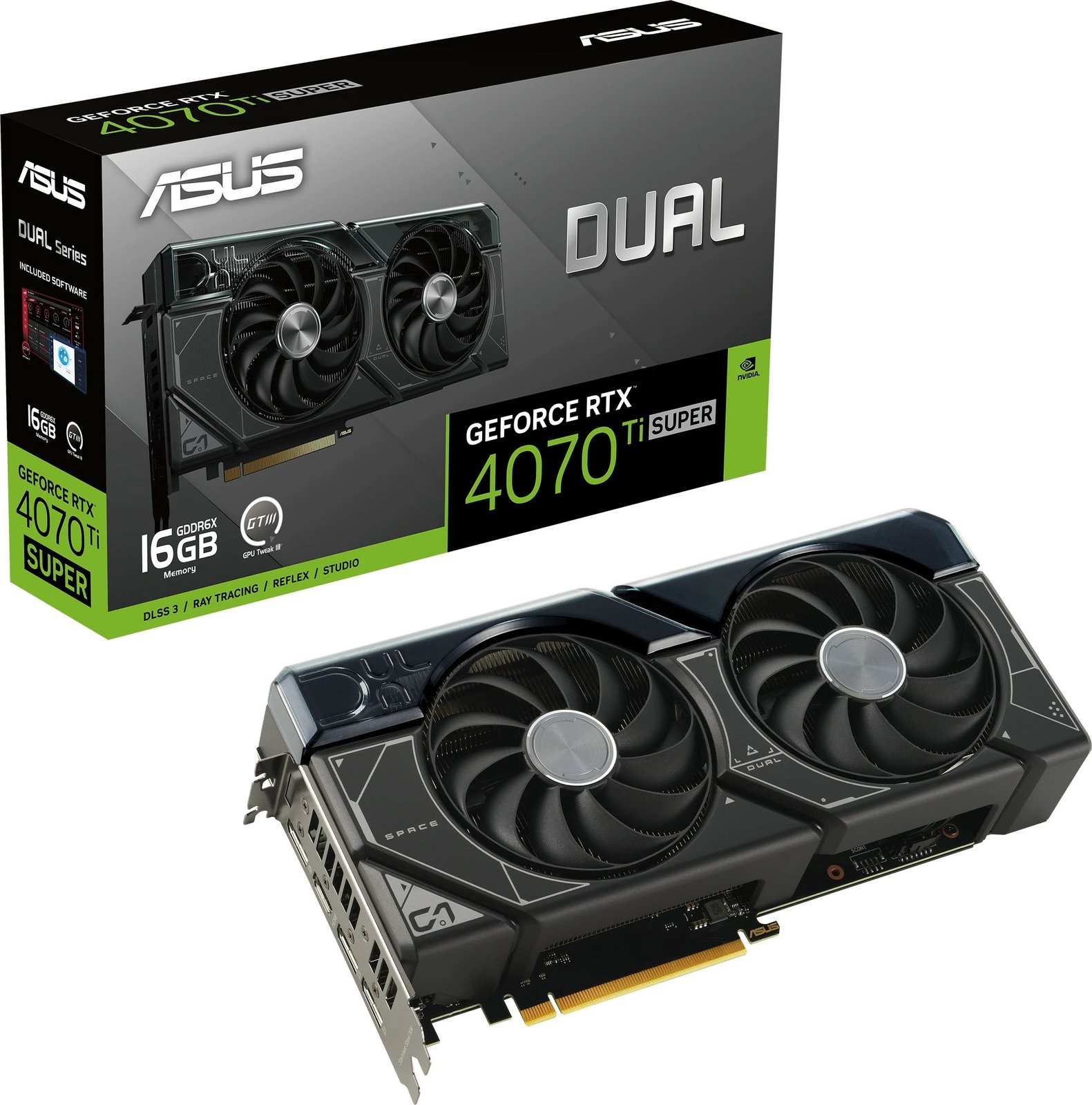 Kartelë grafike ASUS Dual -RTX4070TIS-16G, GeForce RTX 4070 Ti SUPER, 16 GB, GDDR6X, e zezë
