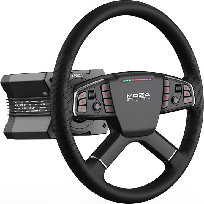 Timon gaming për kamionë Moza Racing RS071, 400mm, me LED RGB, për PC, i zi