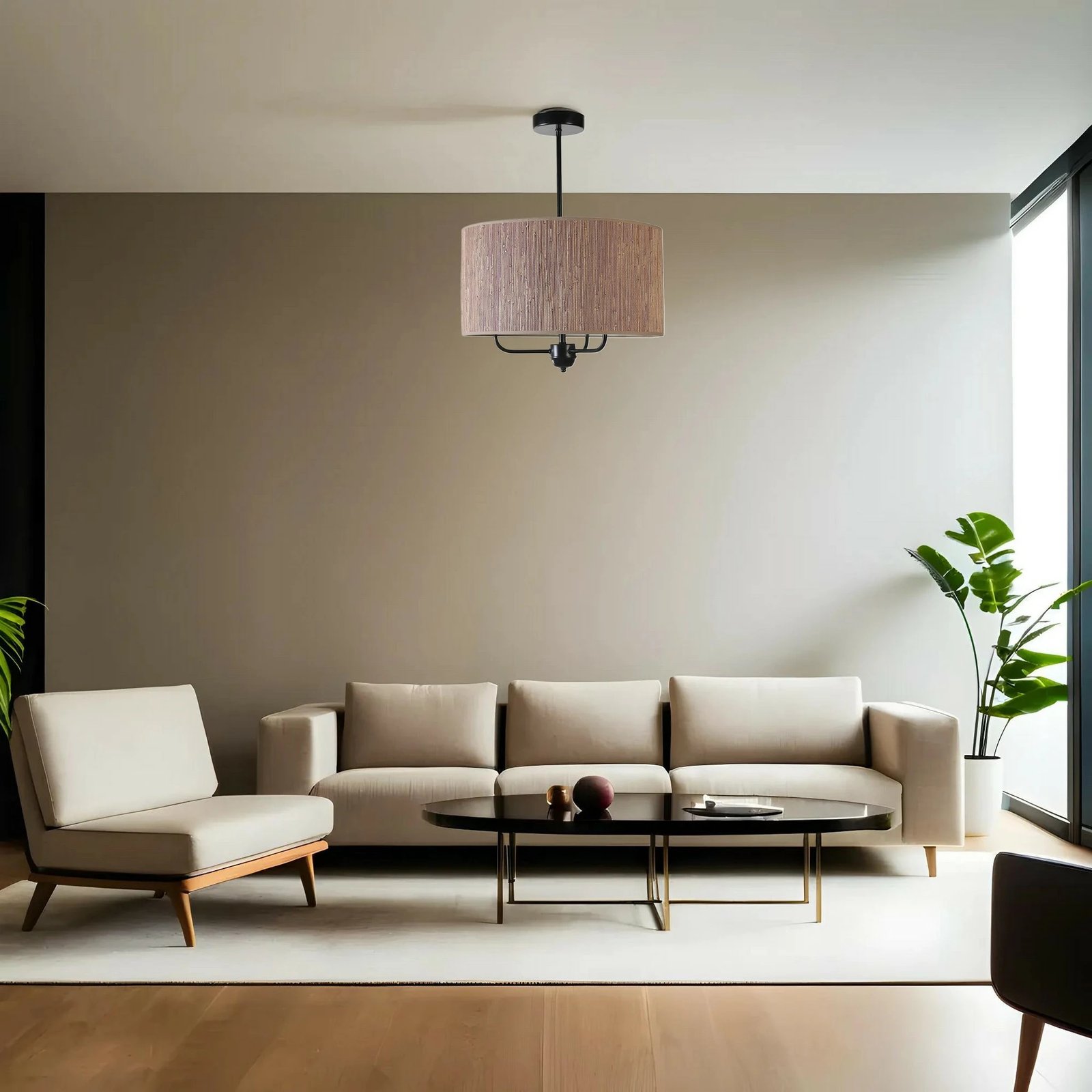 Llambë varëse Opviq, 8853-2, trup metalik, kapak bambuje, kafe & e zezë, 45x70cm