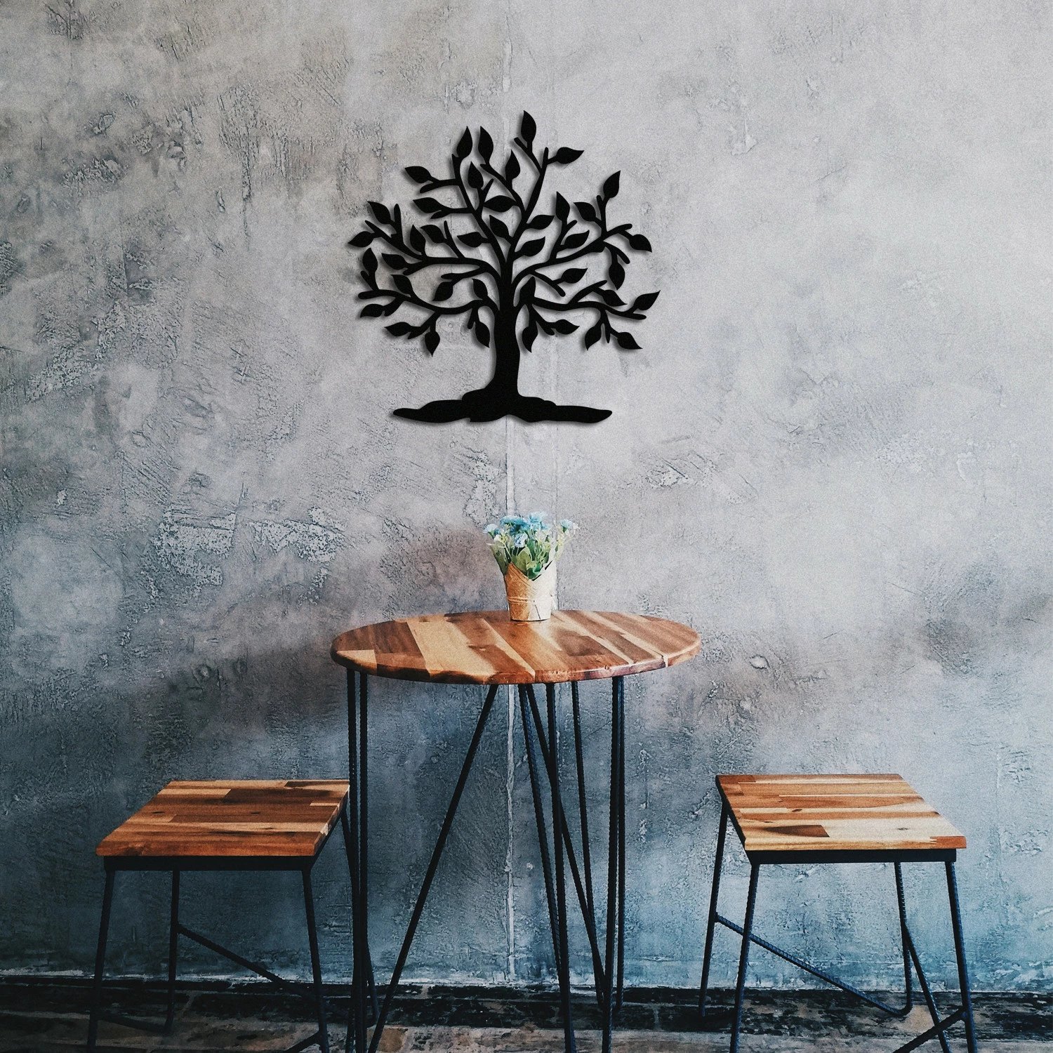 Aksesor dekorativ metalik për mur, Wallity, Kalp Agac, ngjyrë e zezë, 70x70cm