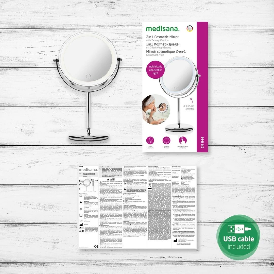 Pasqyrë kozmetike Medisana 2in1 CM 844, LED, Krom