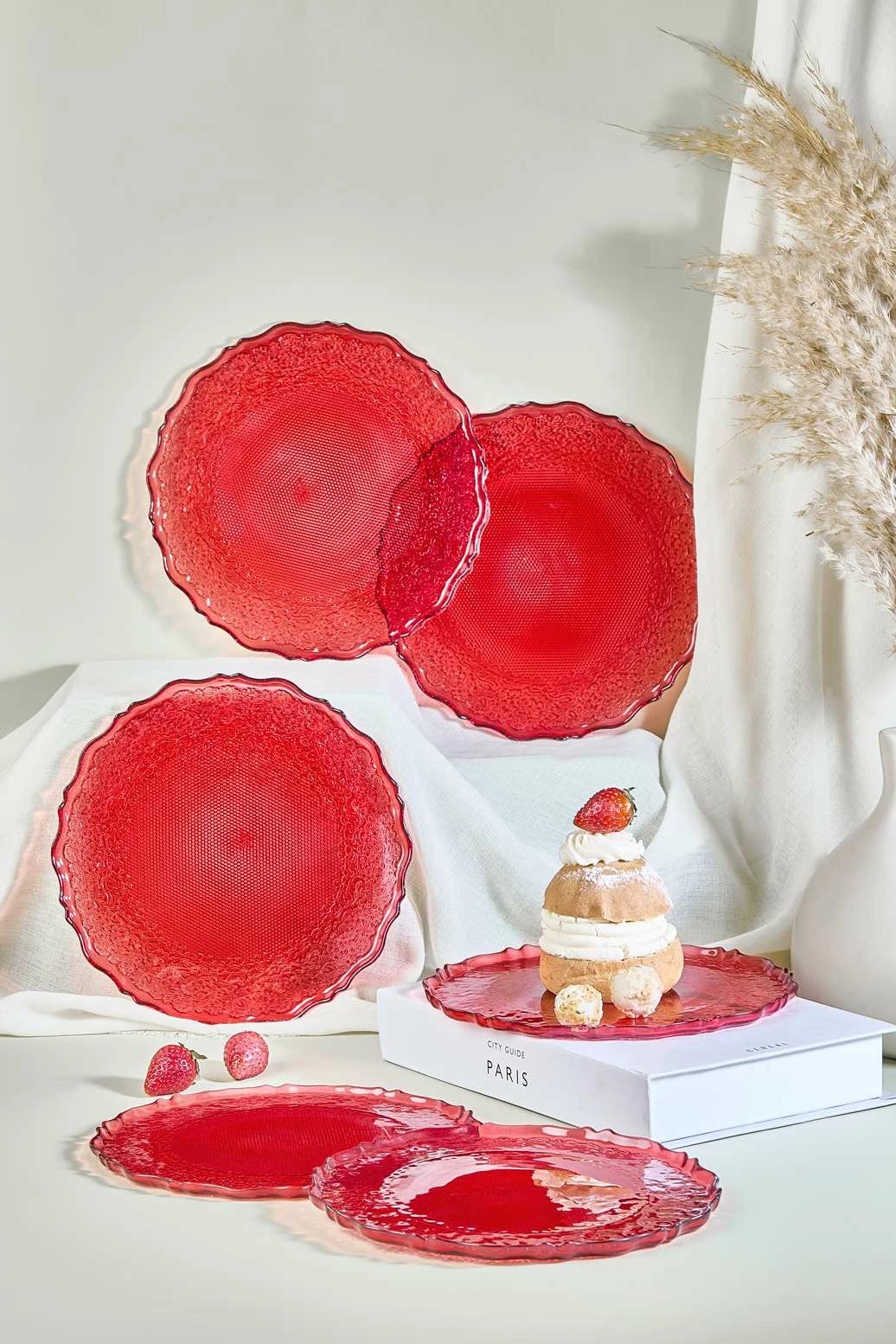 Set pjatash ëmbëlsirash, 6 copë, ngjyrë e kuqe, Hermia Concept, Goblen6