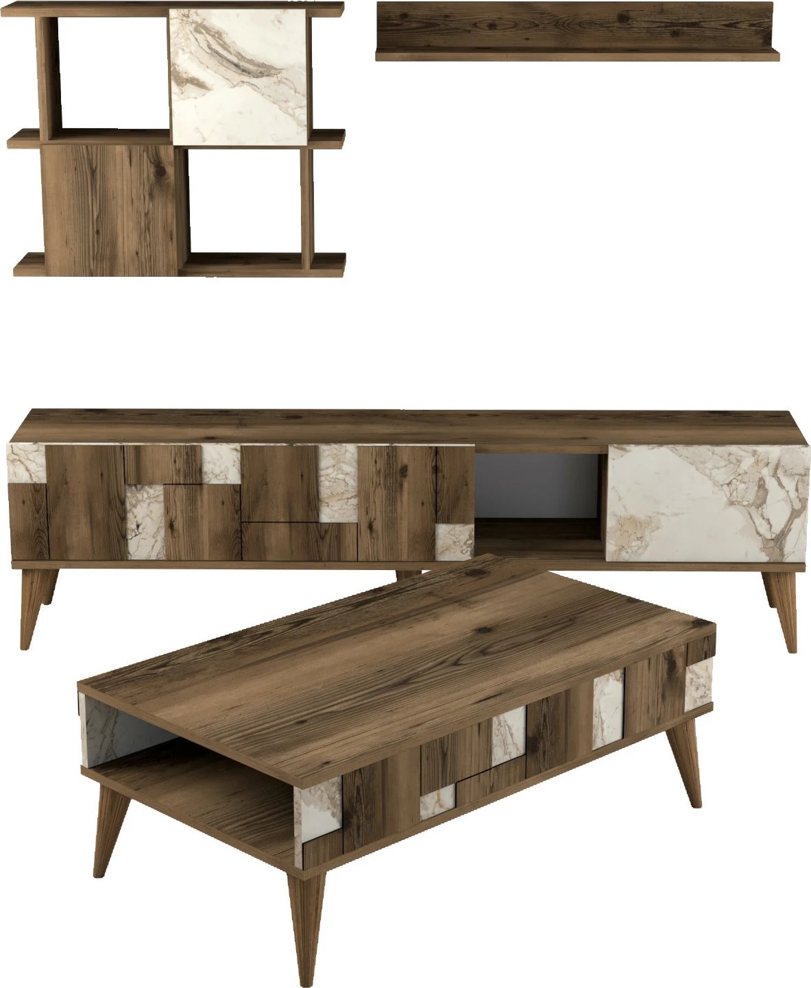 Set mobiljesh për dhomë dite, Madrid, e bardhë dhe arrë