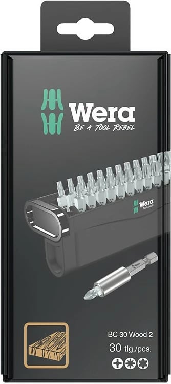 Set bitash Wera Bit-Check 30 Wood 2, 30 copa, me mbajtës, kuti plastike