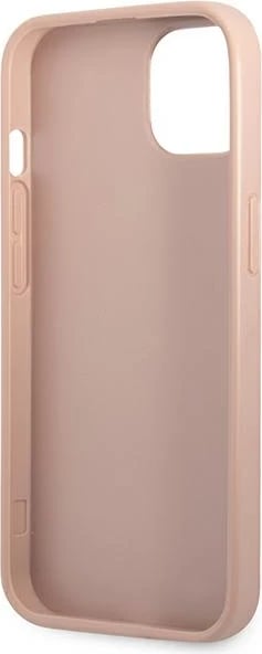 Mbështjellës Guess GUHCP13MPSATPP për iPhone 13, hardcase, Saffiano Triangle, me hapësirë për kartela, rozë